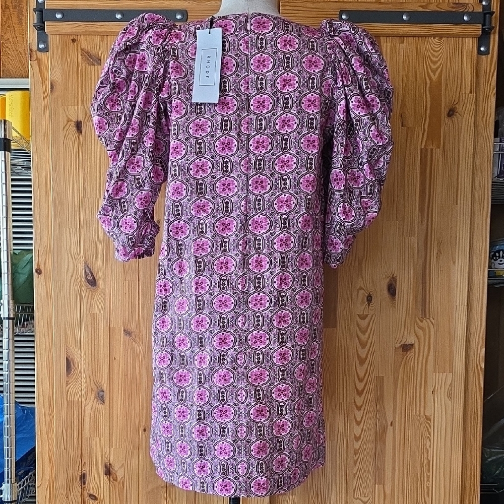 NWT RHODE RARE FELIX POPLIN MINI DRESS IN PINK FLORAL CHAIN PRINT SIZE S - Picture 4 of 7